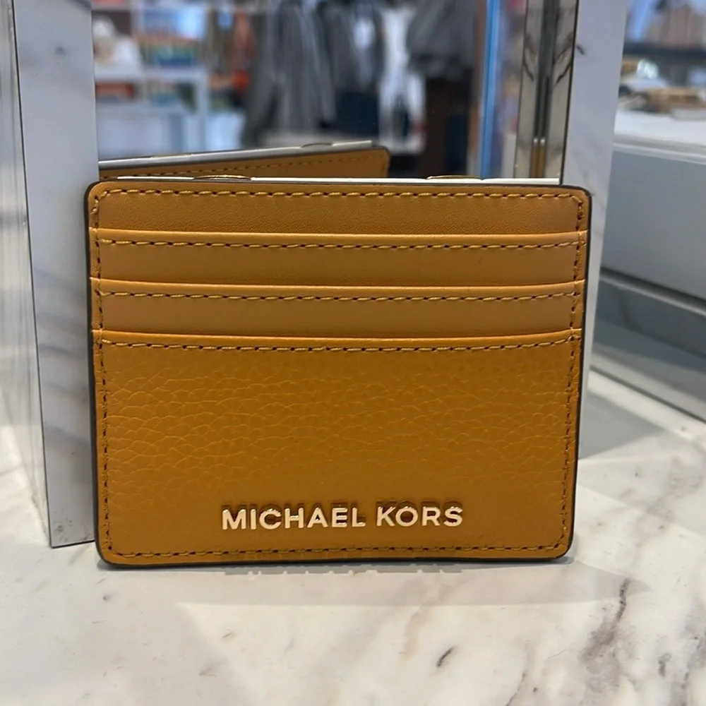 MICHAEL KORS Large Pebbled Leather Card Holder Case Cider NWT